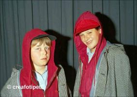Two boys in old style Pepita-tippet
