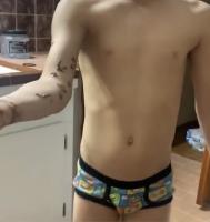 Boy in underwear poop prank
